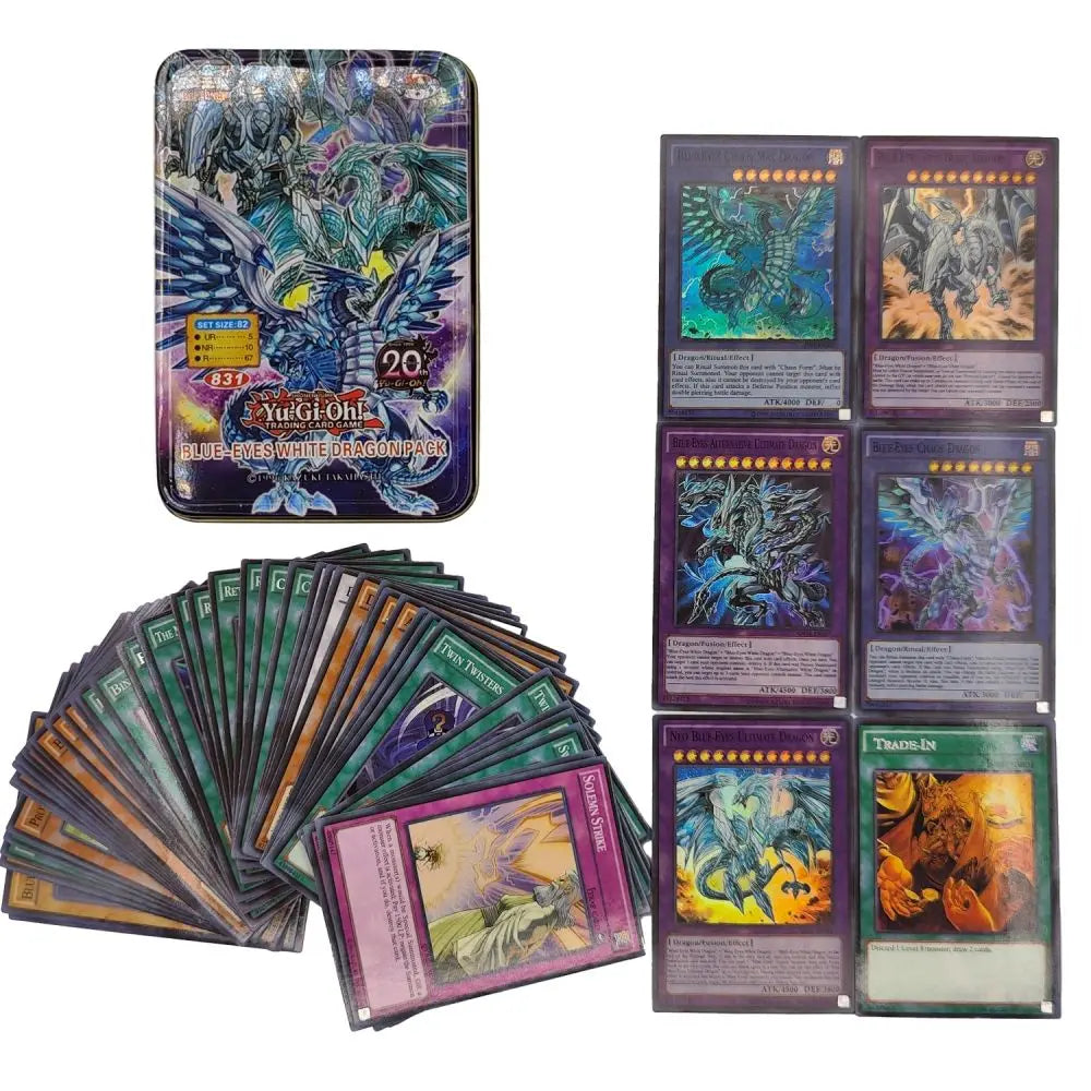 Yu-Gi-Oh Deck 831 BLUE-EYES-WHITE DRAGON PACK English Holographic Golden White Dragon Duel Game Collection Card with Tin Box Yu-Gi-Oh Deck 831 BLUE-EYES-WHITE DRAGON PACK English Holographic Golden White Dragon Duel Game Collection Card with Tin Box